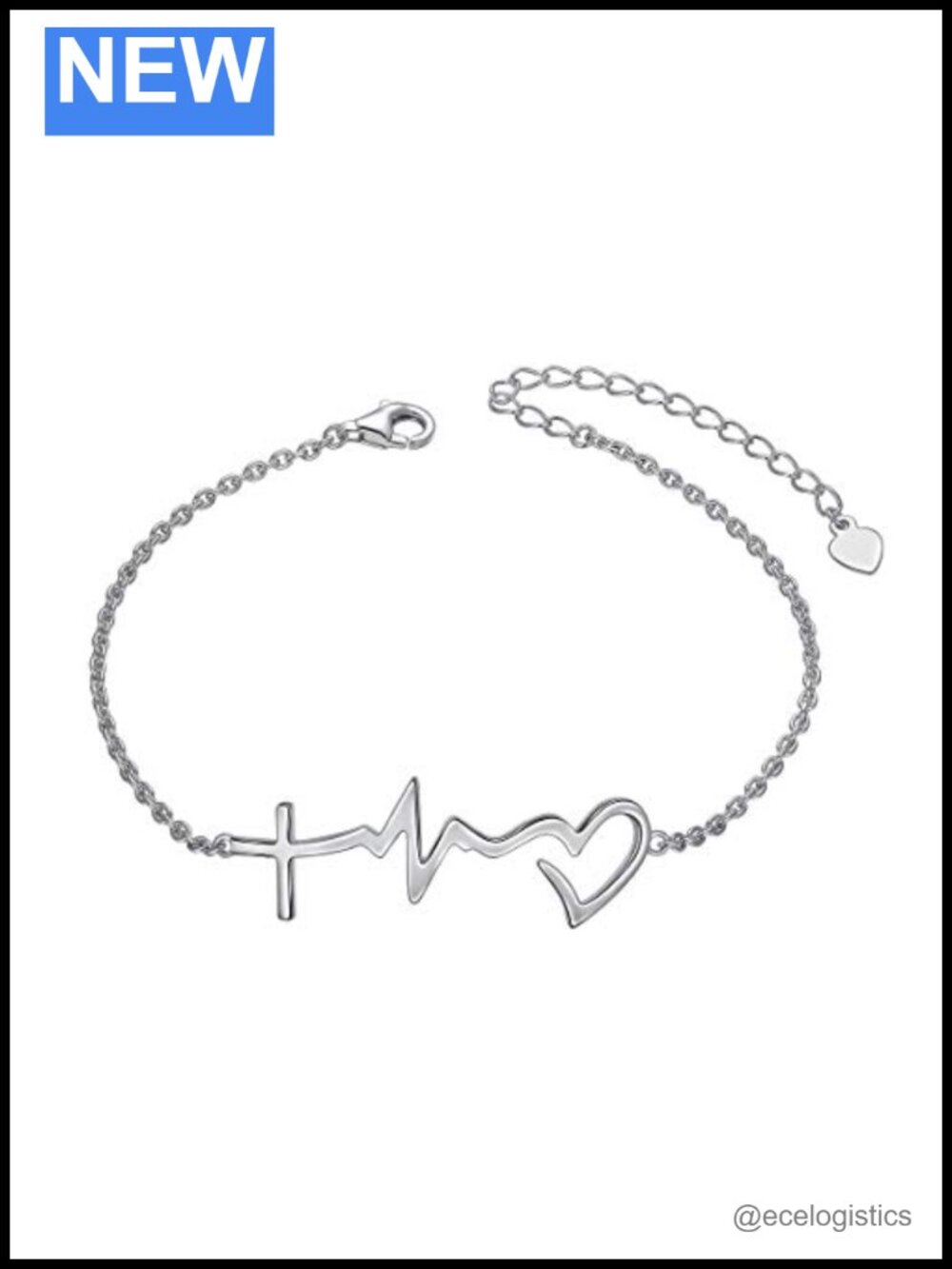 S925 Sterling Silver Faith Hope Love Cross Bracelet 7+2"